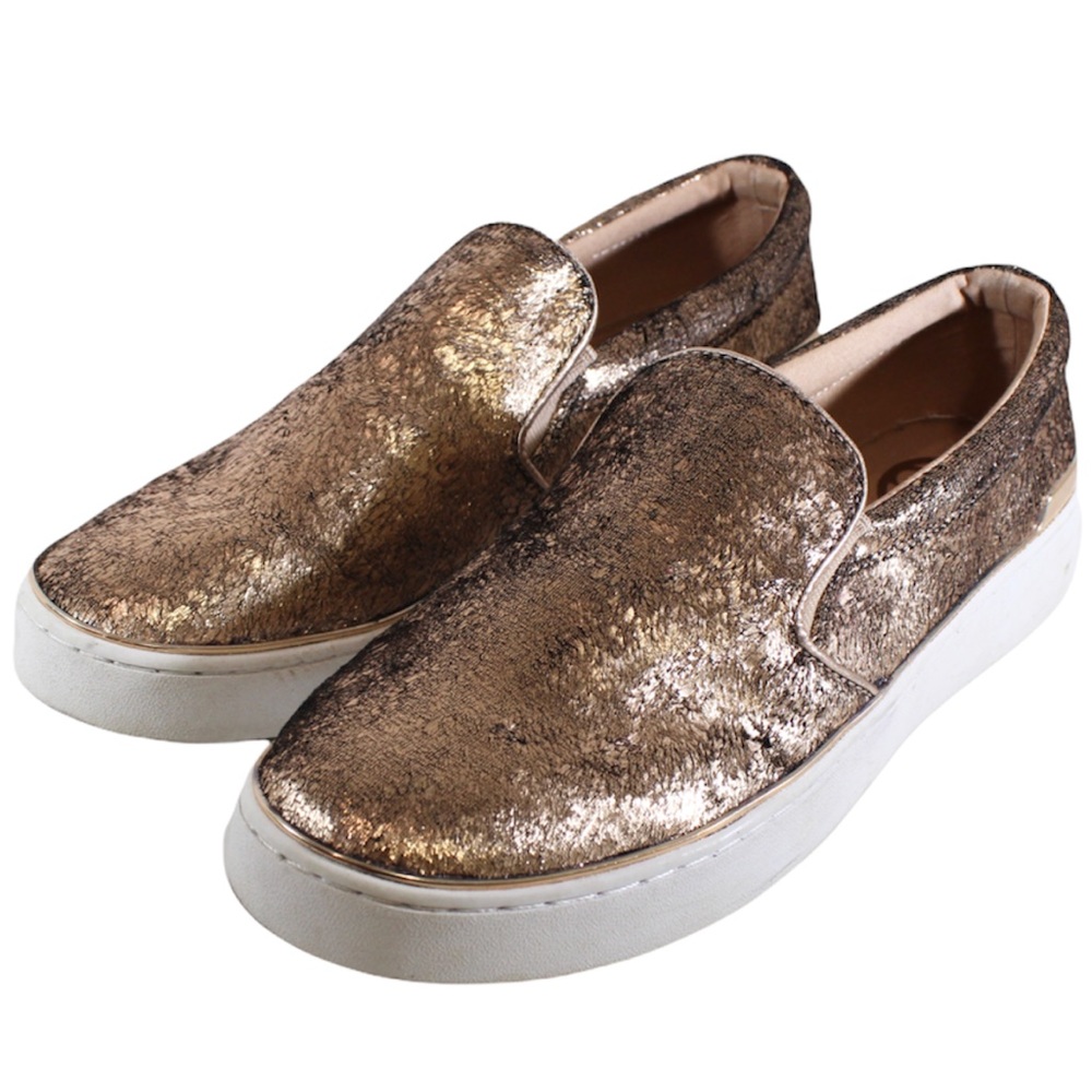 GUESS Slip On Sneakers Flats Rose Gold Bronze Tinsel Sparkle Glitter 9.5